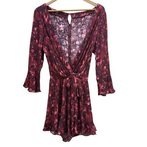 Free People Romper Float Away ButtonSz 28‎ Fall Floral Boho Cottagecore Festival